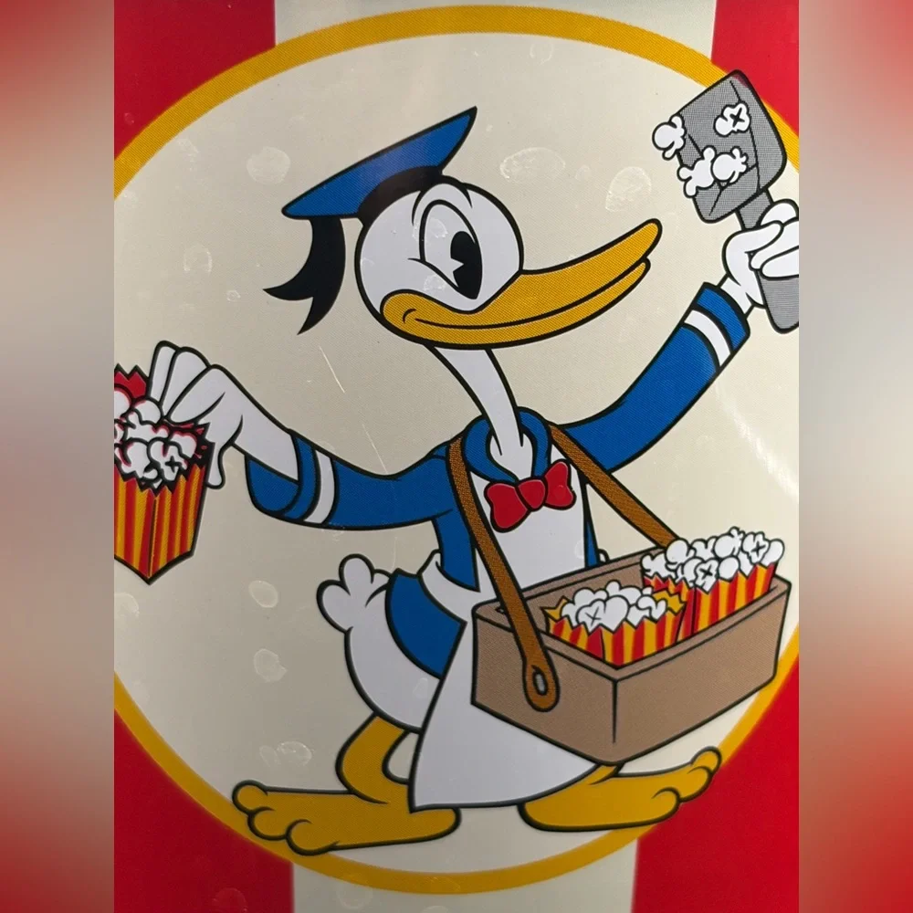 Vintage Disney Donald Duck Striped Metal Popcorn Bucket, Disney Collectibles